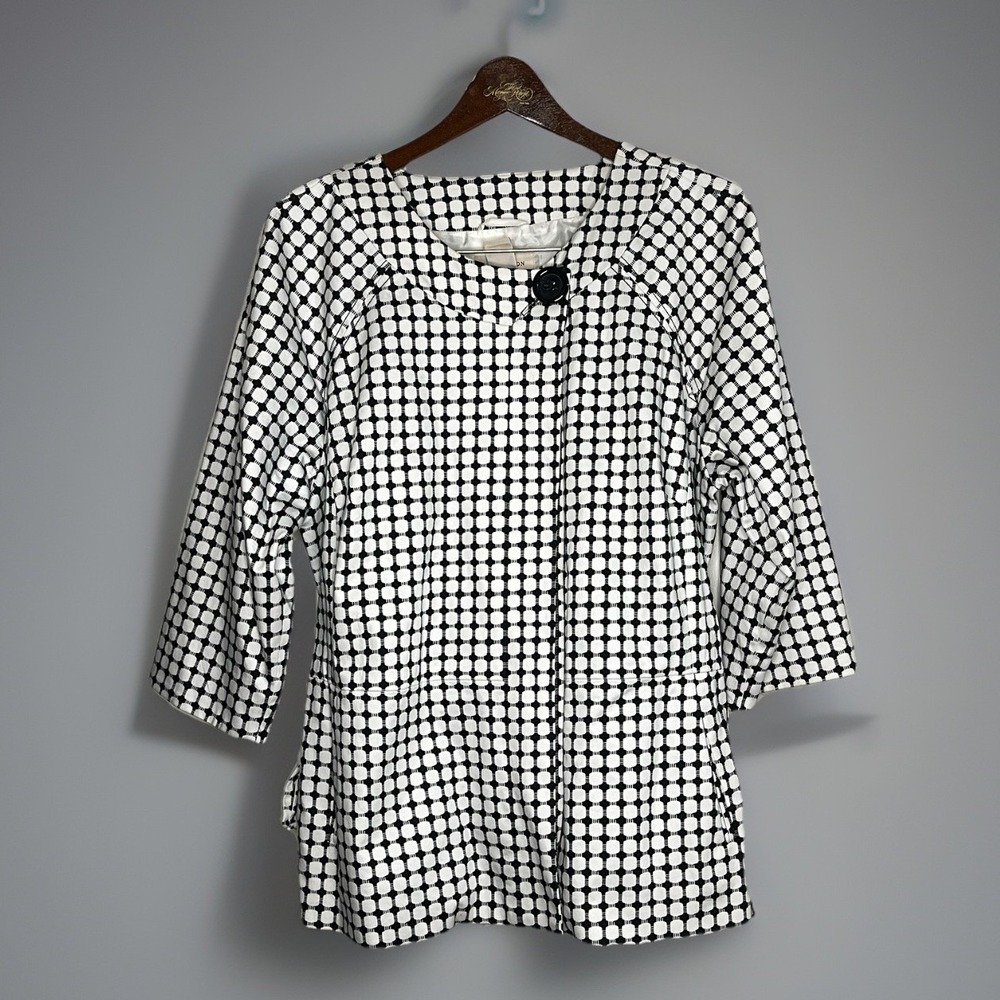 Covington Geometric Print Jacket Black White Snap Belt Wrap Waist Women XL Chic - Picture 4 of 8